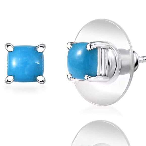 Sleeping Beauty Turquoise Solitaire Sterling Silver Stud Earrings - Picture 3 of 6
